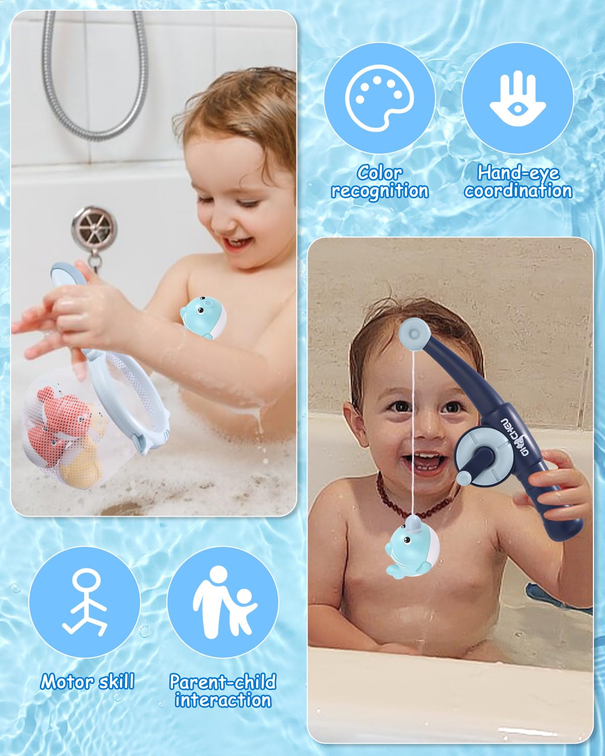 **Kureny Magnetic Fishing Bath Toy for Toddlers 1-6 Years - Fun Bathtub Game with Fishing Net - Perfect Gift for Boys & Girls - Ideal for Bath Time Play & Early Learning**