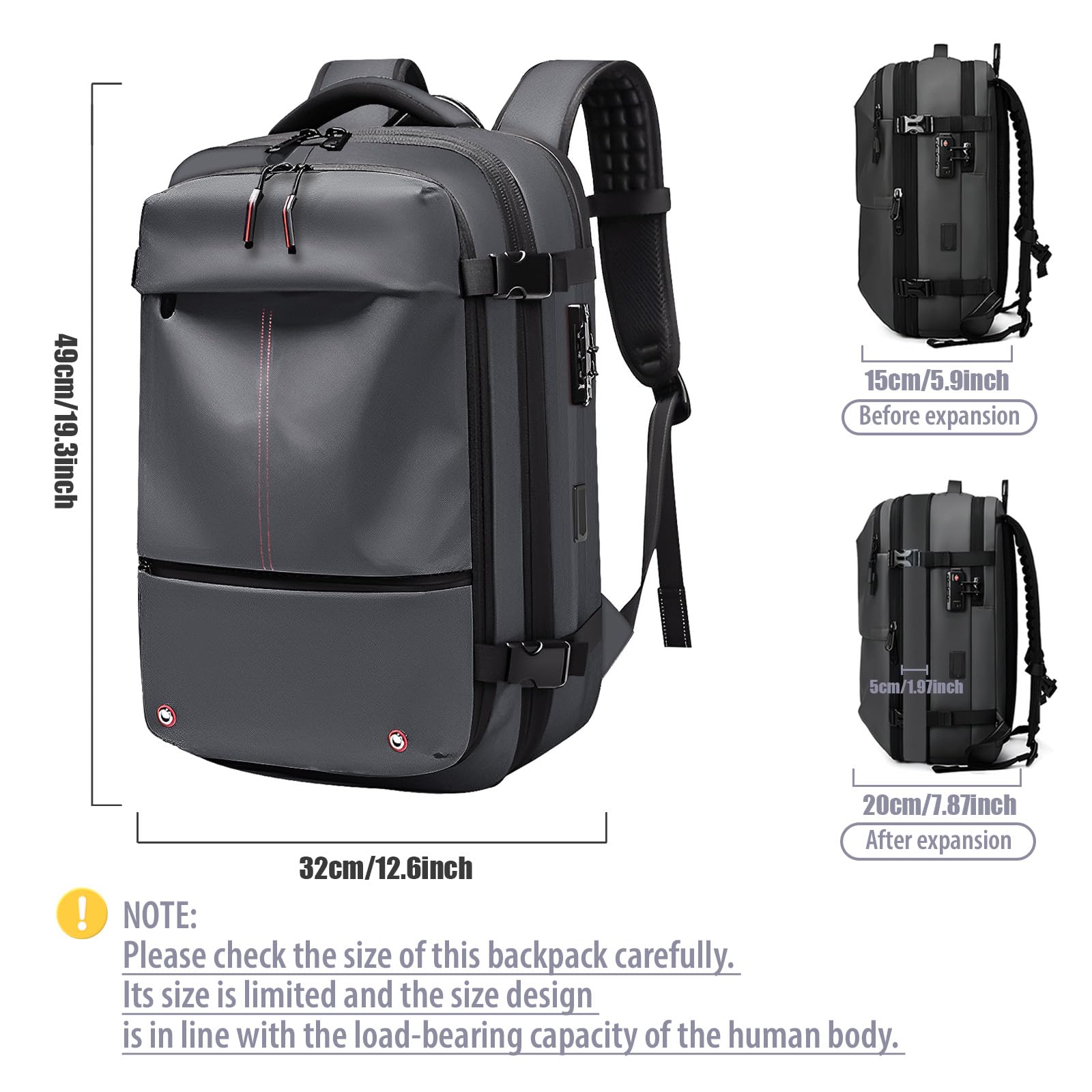 Airpack Backpack with USB Charging Port & Removable Vacuum Bag - Travel Laptop Backpack with Compression System, Built-in Lock & Air Pump for Business Trips, Vacations & Outdoor Adventures