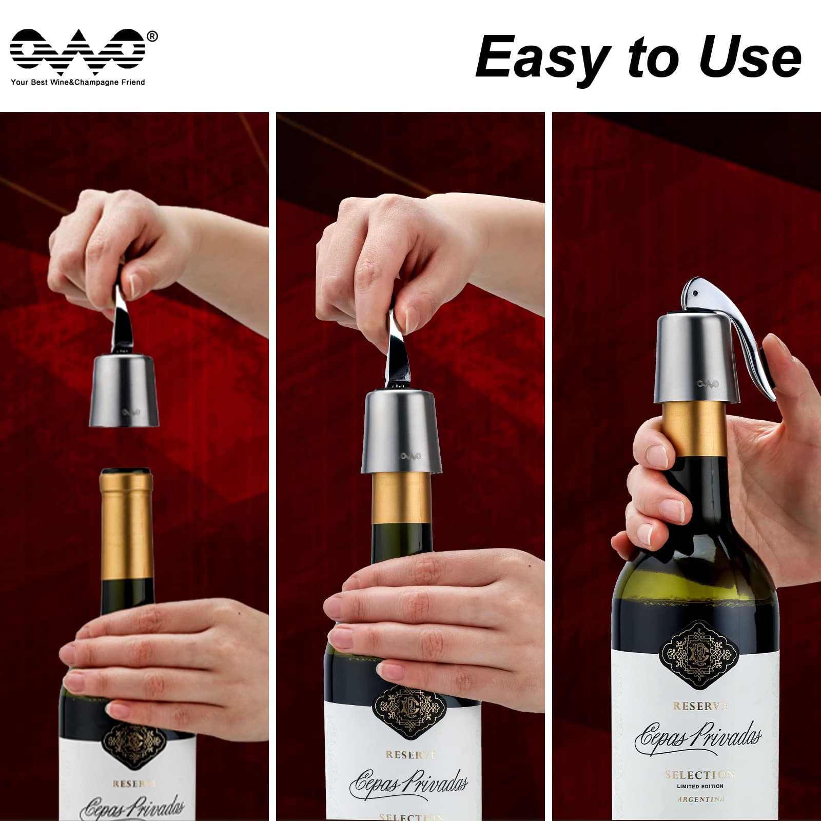 Premium Stainless Steel Wine Bottle Stopper with Silicone Seal - Reusable Wine Saver Plug Keeps Wine Fresh for Weeks | Perfect for Red Wine, White Wine, Champagne & Home Bars