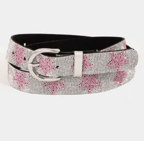 Sparkling Pink Rhinestone Studded Star Pattern Belt for Women - Fashion Waist Accessory for Parties, Dresses & Jeans