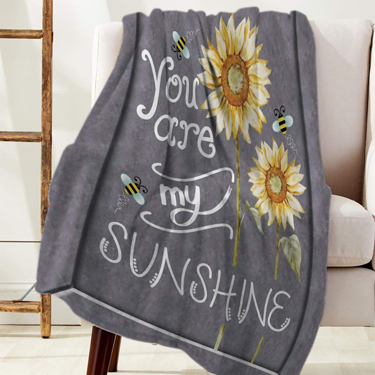 Sunflower Flannel Fleece Throw Blanket 40x50 Inches - Lightweight Cozy Plush Blanket for Bedroom, Living Room, Sofa & Couch - Perfect for Snuggling, Gifts, and Home Decor - You Are My Sunshine