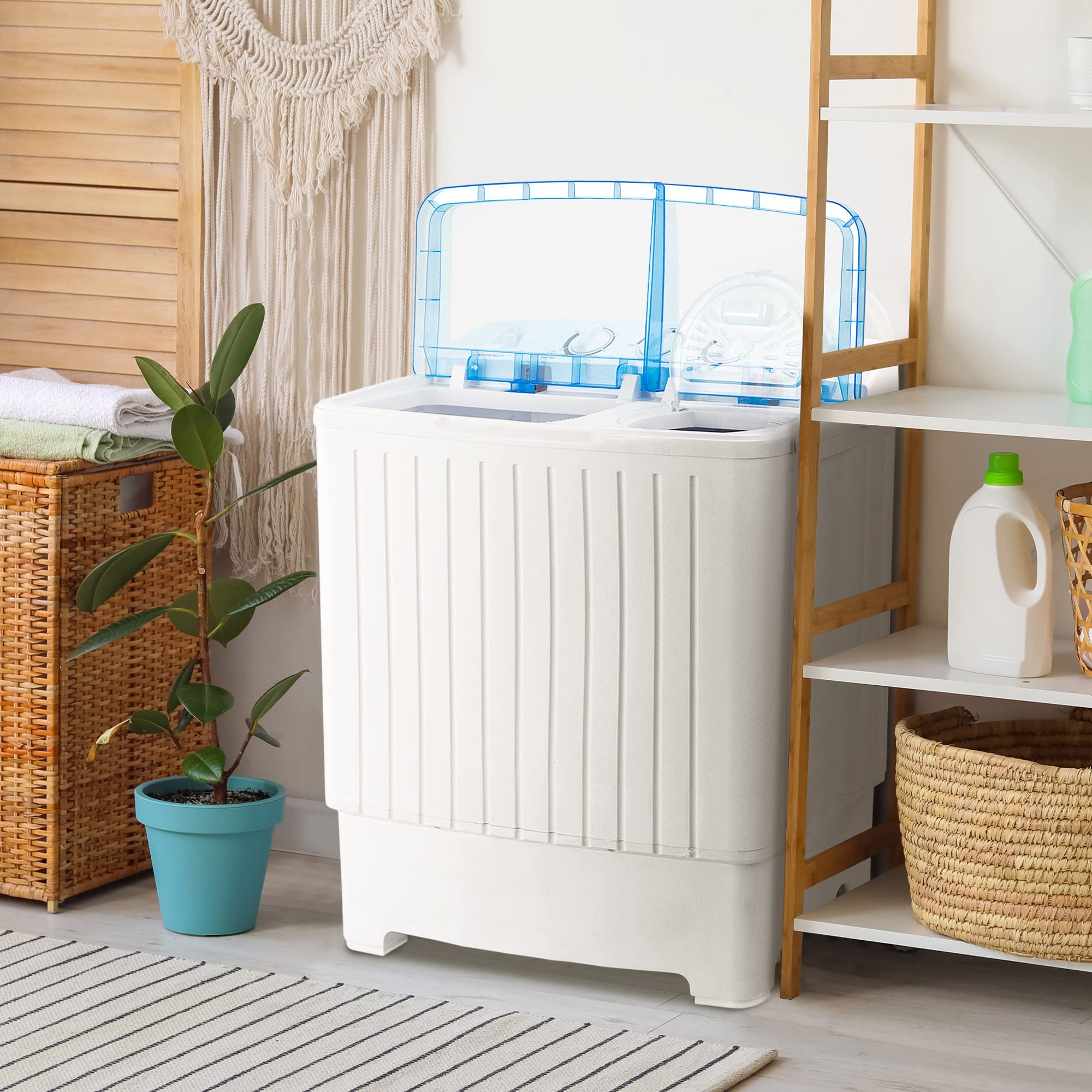 Portable Washing Machine - Compact Mini Twin Tub 11lbs Washer & 6.6lbs Spinner with Built-in Gravity Drain | Ideal for Apartments, Dorms, RVs & Small Spaces | Perfect for Travel, Camping & Emergency Use