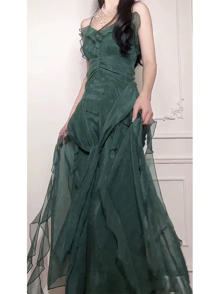 Elegant Dark Green Chiffon Prom Dress A-Line Formal Gown for Birthday Party & Special Occasions - Style J6526