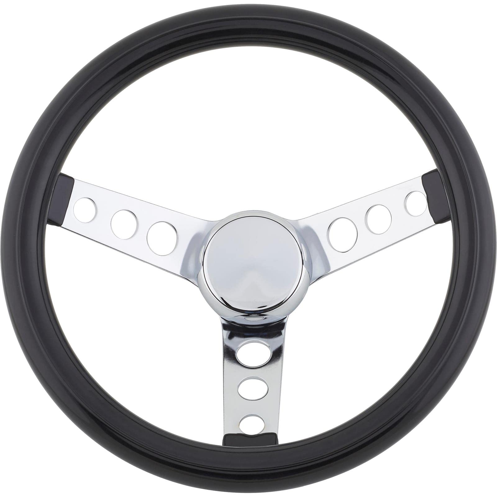 Speedway Classic 12 Inch Black Steering Wheel - Smooth Cushion Grip, Chrome Spokes & Cap, 3-Bolt Mount | Durable Steel Construction | Compatible with Horn Button Retainer | Perfect for Vintage Cars, Hot Rods & Racing Vehicles