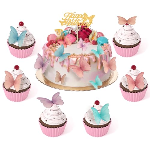 Colorful Butterflies and Gold Cake Topper