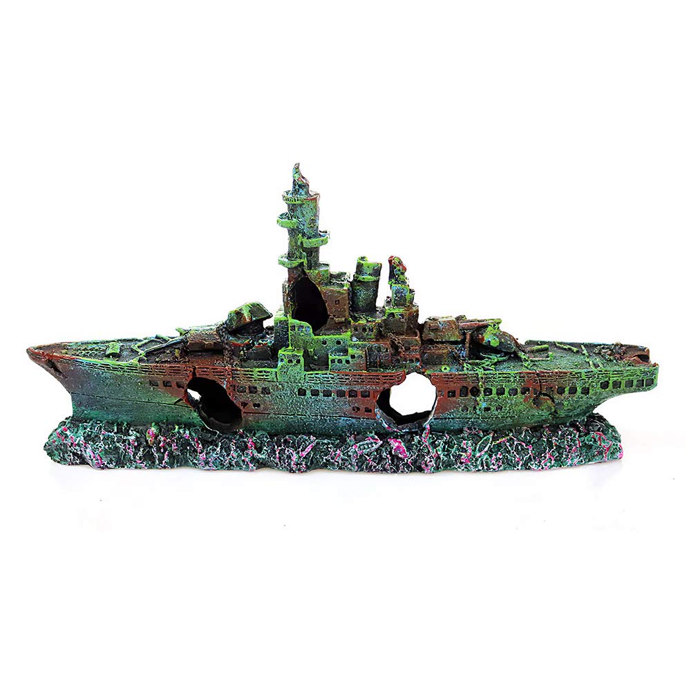 Fish Tank Decorations - Sunken Navy Warship Resin Aquarium Ornament for Betta Fish, Shrimp & Turtles | Unique Underwater Landscape for Hiding, Sleeping & Resting | Perfect for Home, Office & Classroom Aquariums