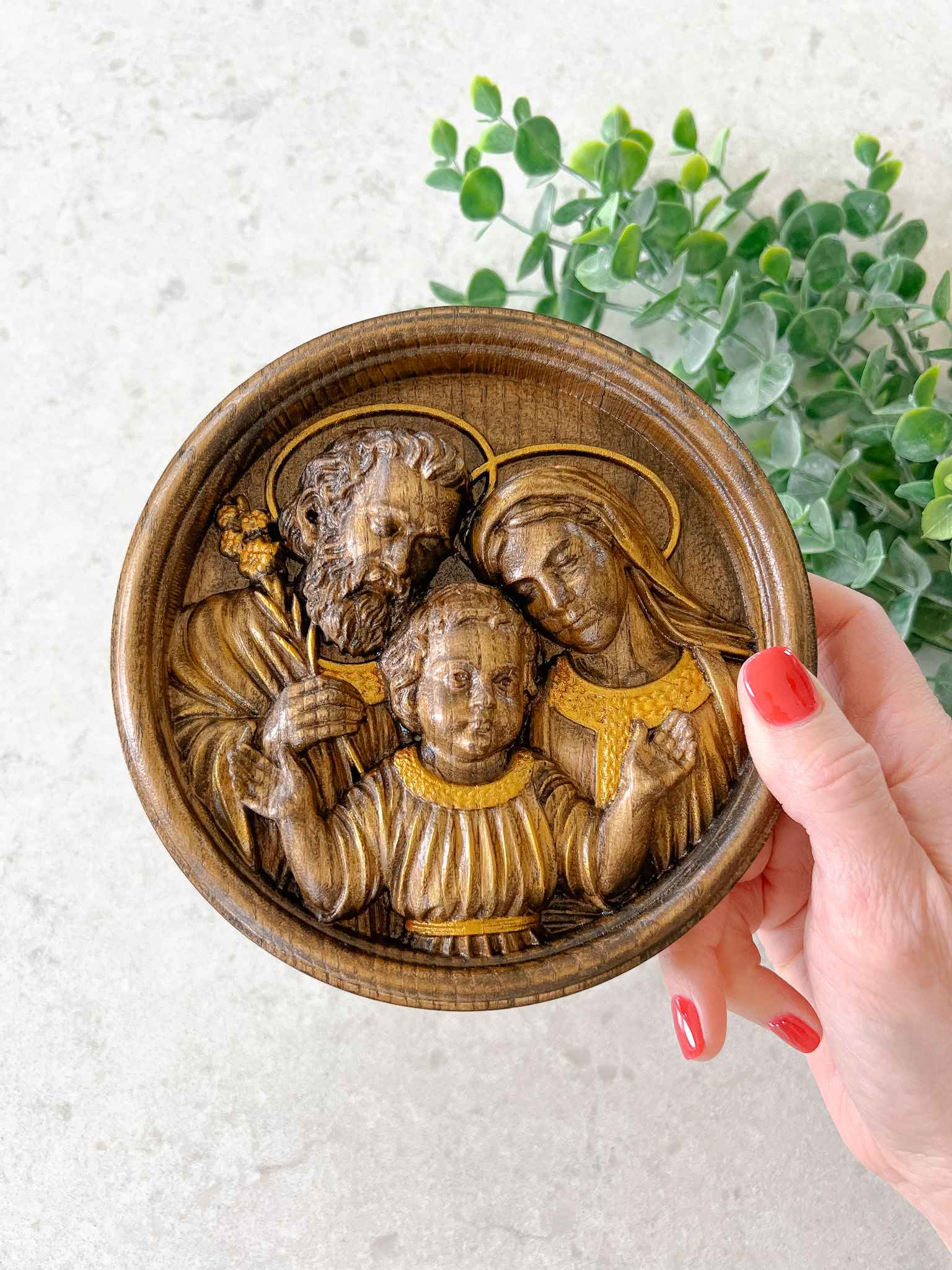 Holy Family Plaque - Elegant Gold Religious Wall Decor for Home, Church & Gifts | Perfect for Christmas, Baptism & Family Blessings