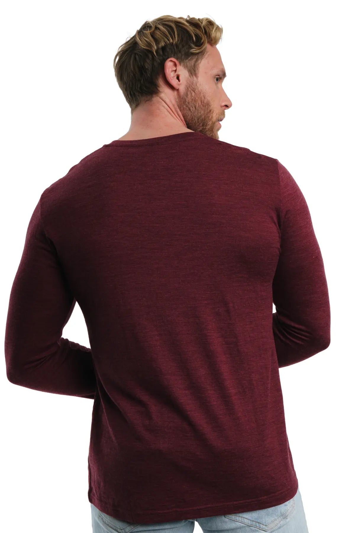 Premium Men's Merino Wool Long Sleeve Shirt - 165 Burgundy Red - Soft & Warm Base Layer for Hiking, Travel & Winter Outdoor Activities