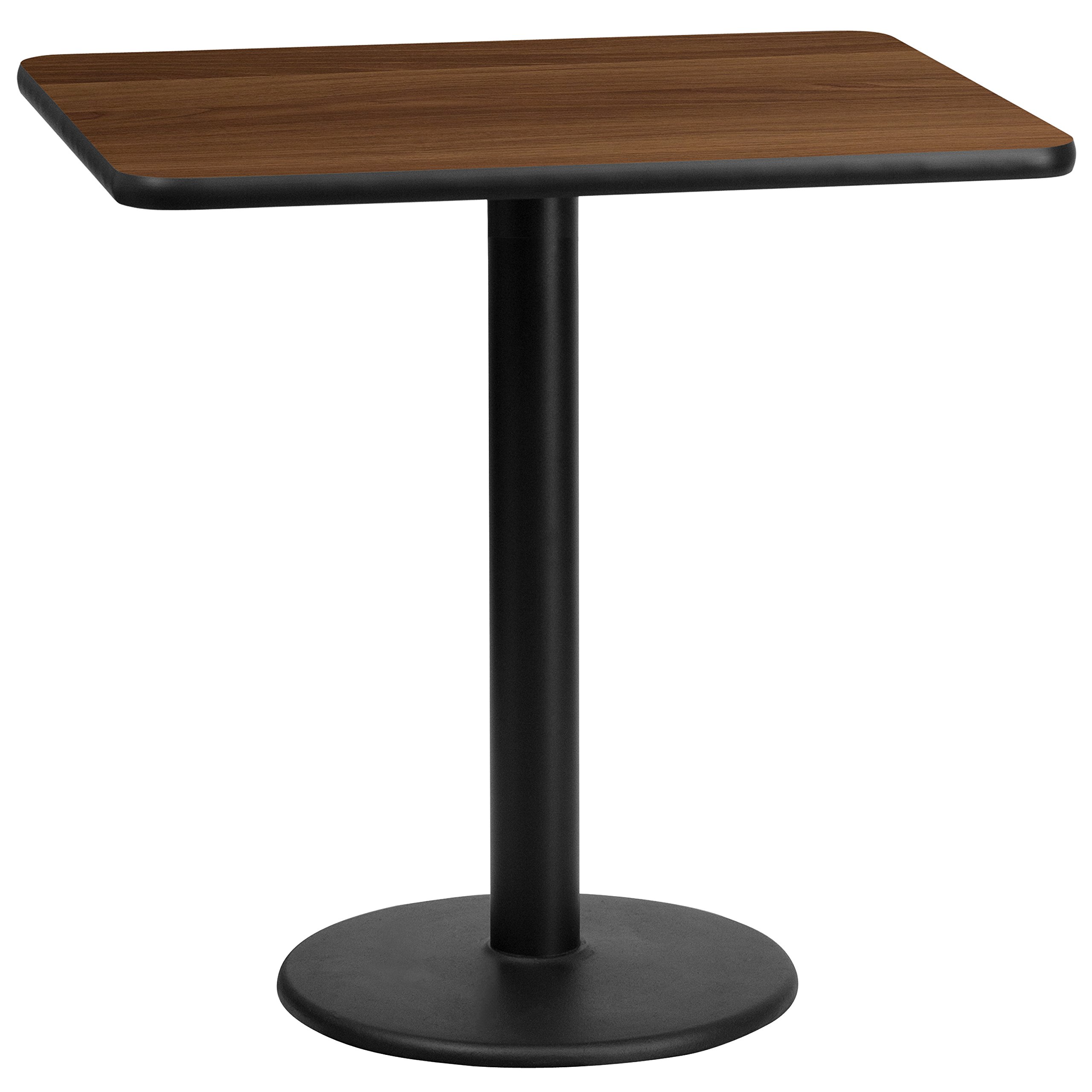 Flash Furniture 24'' x 30'' Rectangular Walnut Laminate Table Top with 18'' Round Table Height Base - Durable Office Desk, Conference Table, or Home Study Workstation for Modern Spaces