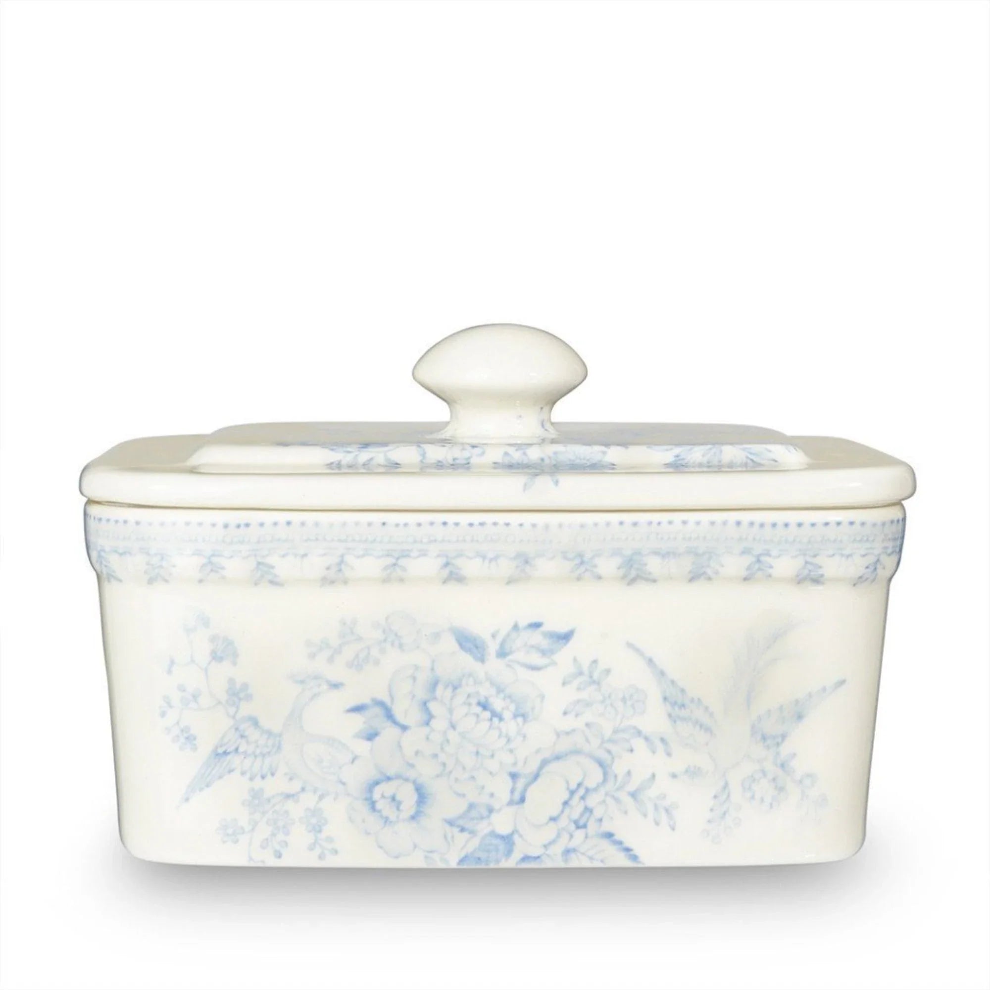 Blue Asiatic Pheasants Butter Dish with Lid - Elegant Ceramic Butter Keeper for Dining Table, Kitchen, and Tea Party Decor - Perfect for Butter, Cheese, or Jam Storage