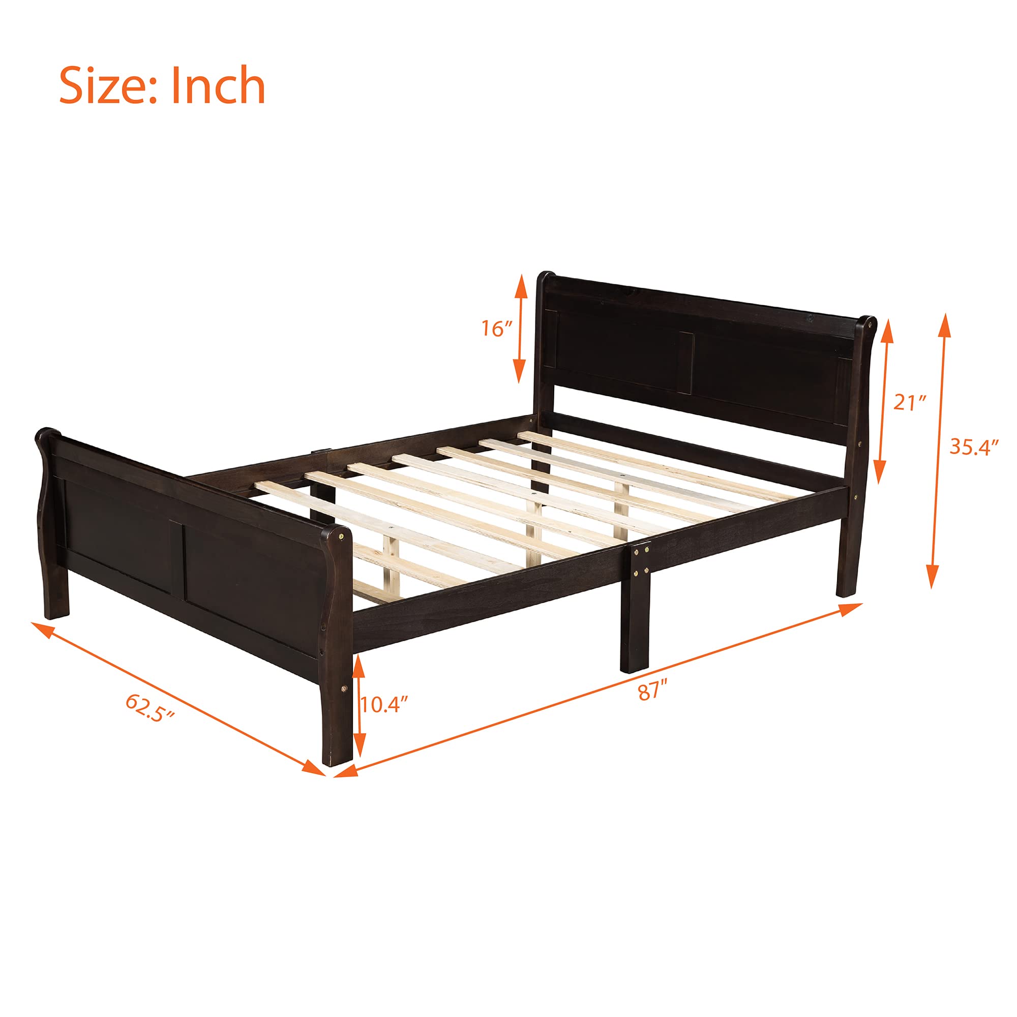Queen Size Platform Bed Frame with Headboard & Footboard - Rustic Wooden Bedroom Furniture in Espresso Finish | Perfect for Master Bedroom, Guest Room & Small Spaces