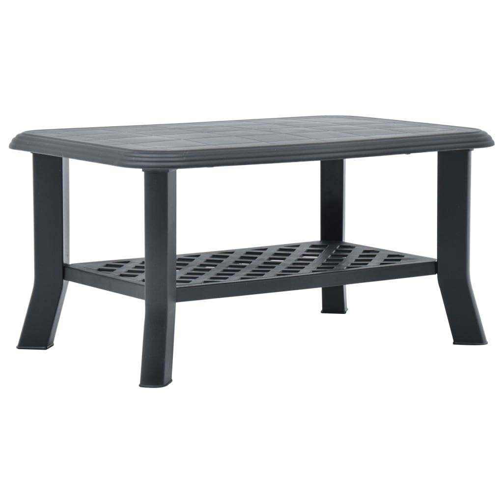 Modern Outdoor Coffee Table with Storage Shelf - Lightweight Plastic Patio Side Table 35.4