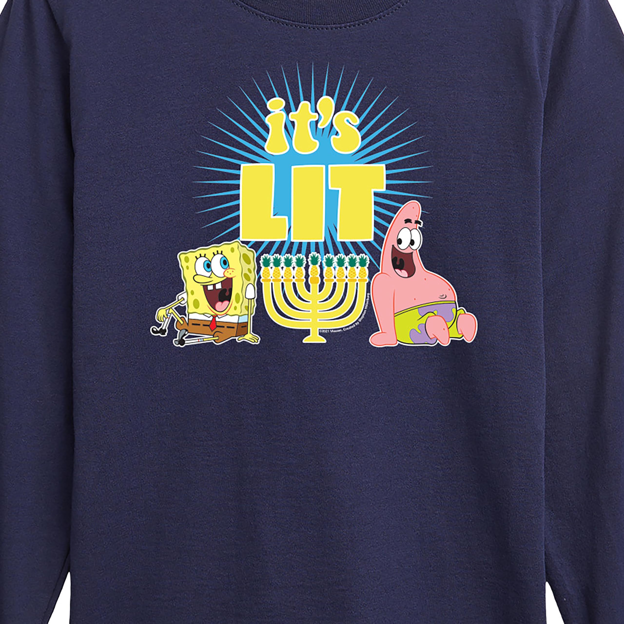 HYBRID APPAREL Spongebob Squarepants It's Lit Hanukkah Toddler & Youth Long Sleeve Graphic T-Shirt - Fun Holiday Wear for Kids Celebrations & Family Gatherings