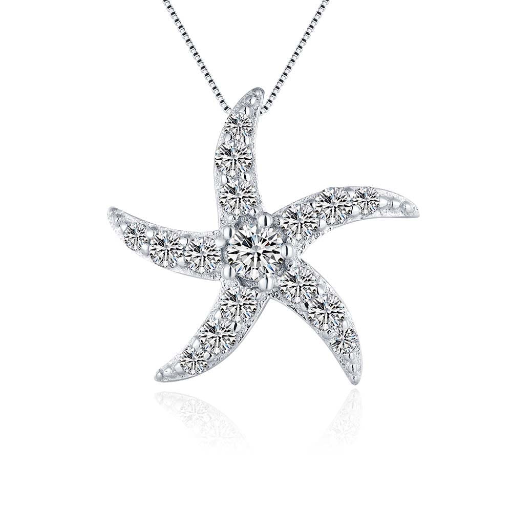 925 Sterling Silver CZ Starfish Pendant for Women - Elegant Hip Hop Charm for DIY Jewelry Making, Necklace Crafting | Perfect for Beach Themed Accessories, Summer Fashion & Gift Giving