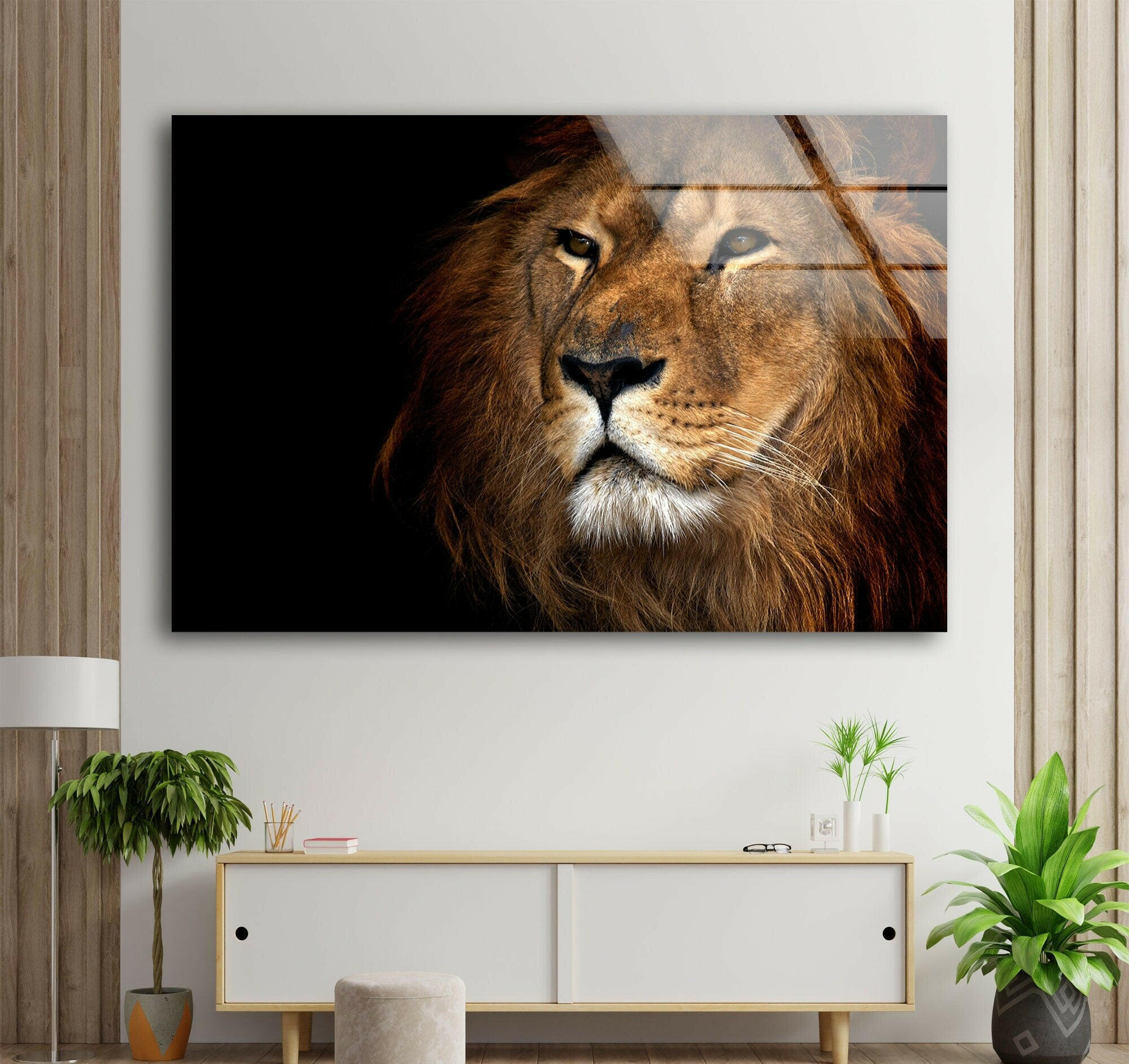 Hand-Painted Asiatic Lion Glass Wall Art - Elegant Home Decor for Living Room, Bedroom & Office - Perfect Gift for Animal Lovers