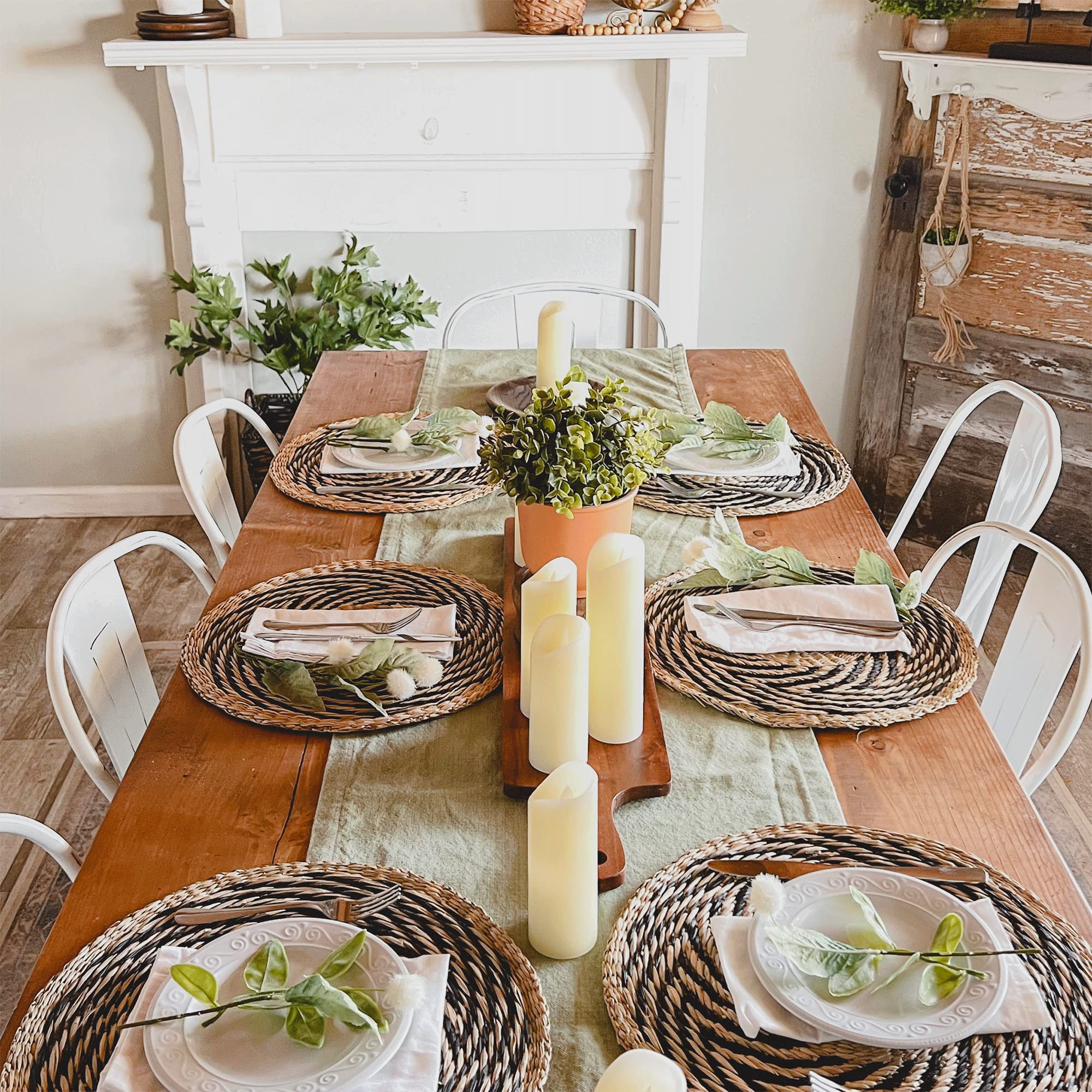Artera Round Woven Placemats Set of 6 - Natural Wicker Seagrass Braided Table Mats, Heat Resistant Non-Slip Handmade Straw Placemats for Dining Table, Kitchen, Outdoor Picnic & Home Decor