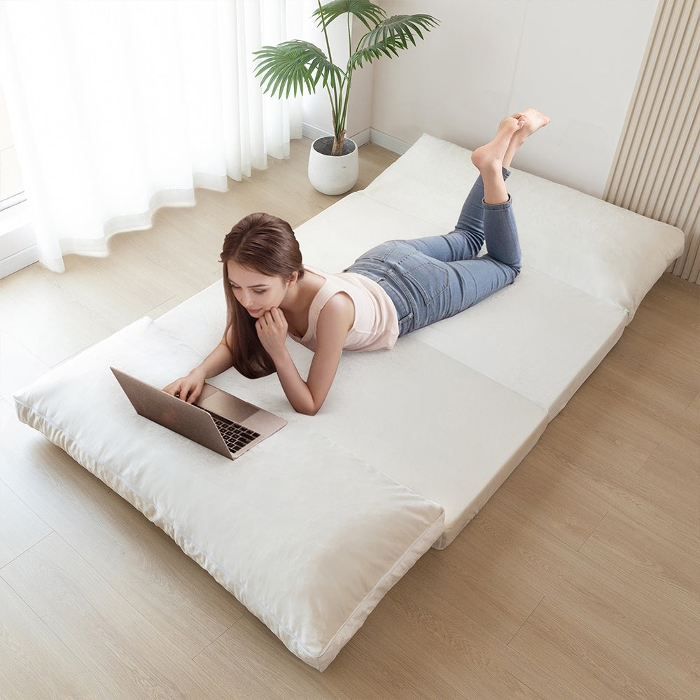 MAXYOYO Velvet Bean Bag Folding Sofa Bed - Washable Cover for Adults, Cream White - Perfect for Living Room, Bedroom, Dorm & Lounge Relaxation