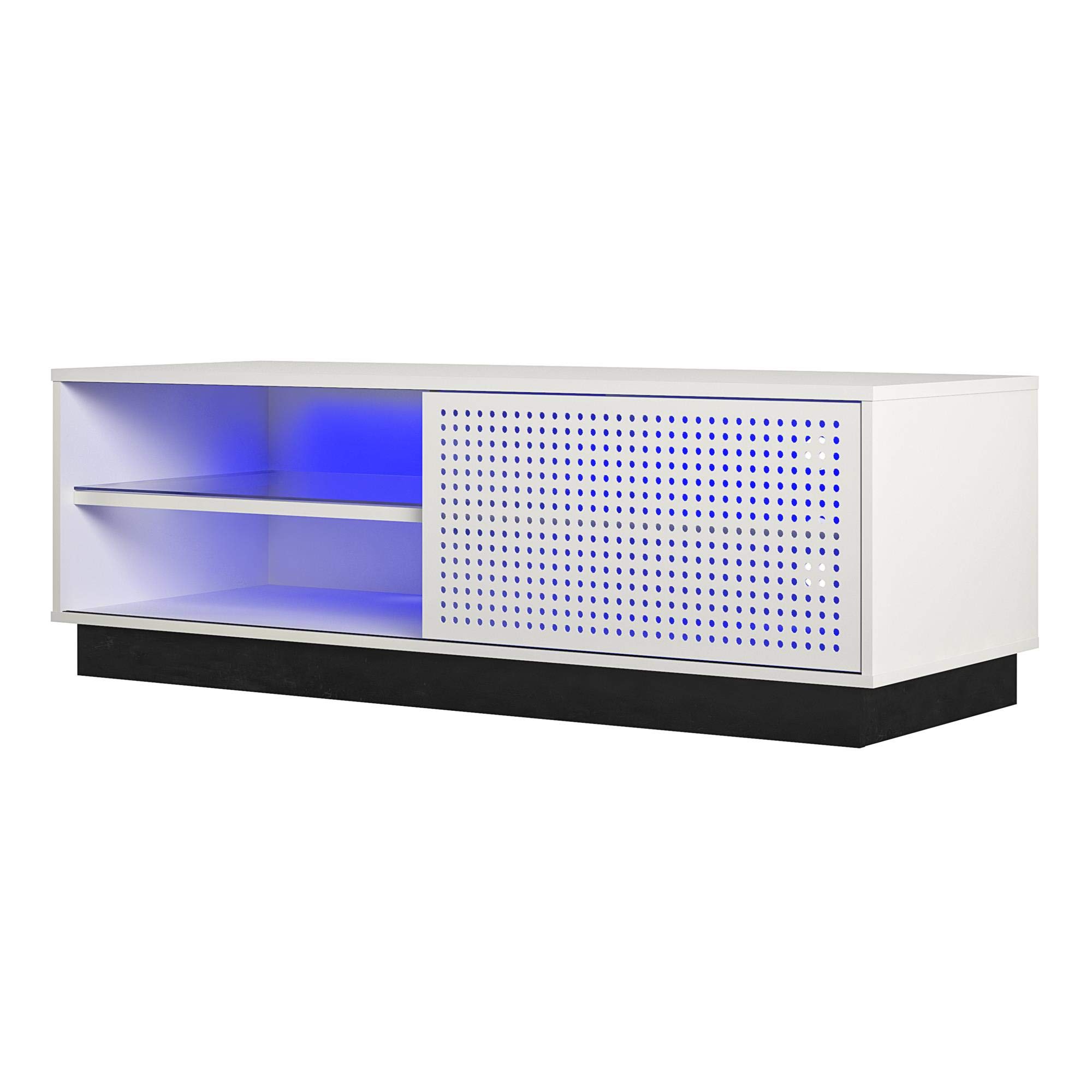NTENSE Glitch Gaming TV Stand for 60 Inch TVs - Modern Entertainment Center with LED RGB Lights & Wire Management - Perfect for Man Cave, Game Room & Play Room - Durable Metal TV Stand in White