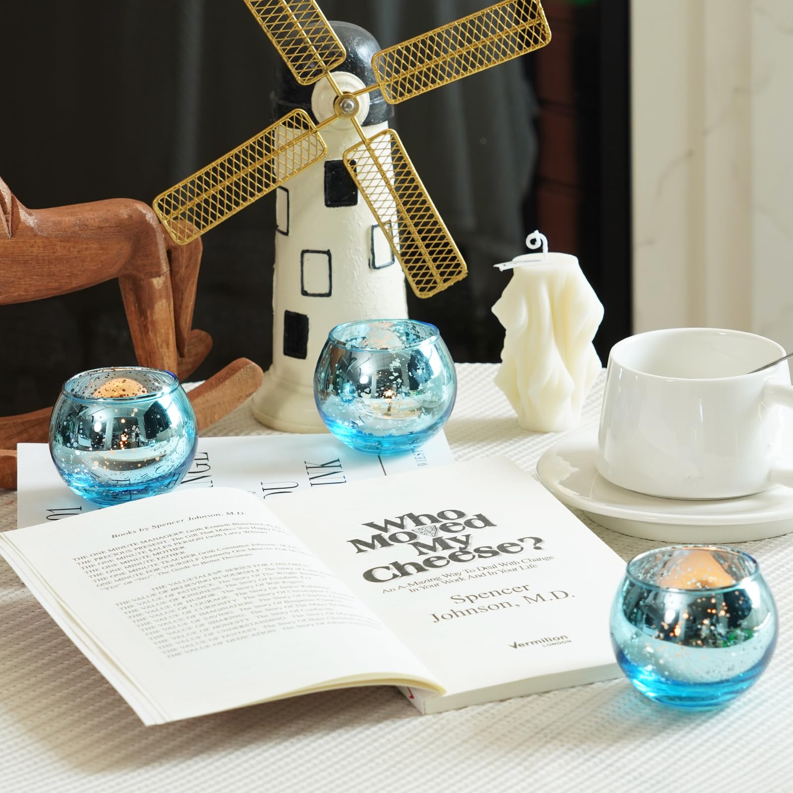 Homemory 12-Piece Blue Votive Candle Holders Set - Round Mercury Glass Tealight Holders for Table Centerpieces, Weddings, Baby Showers & Home Decor | Perfect for Halloween, Christmas & Anniversary Celebrations | Elegant Candle Display for Dining Tables, Mantels & Party Decorations