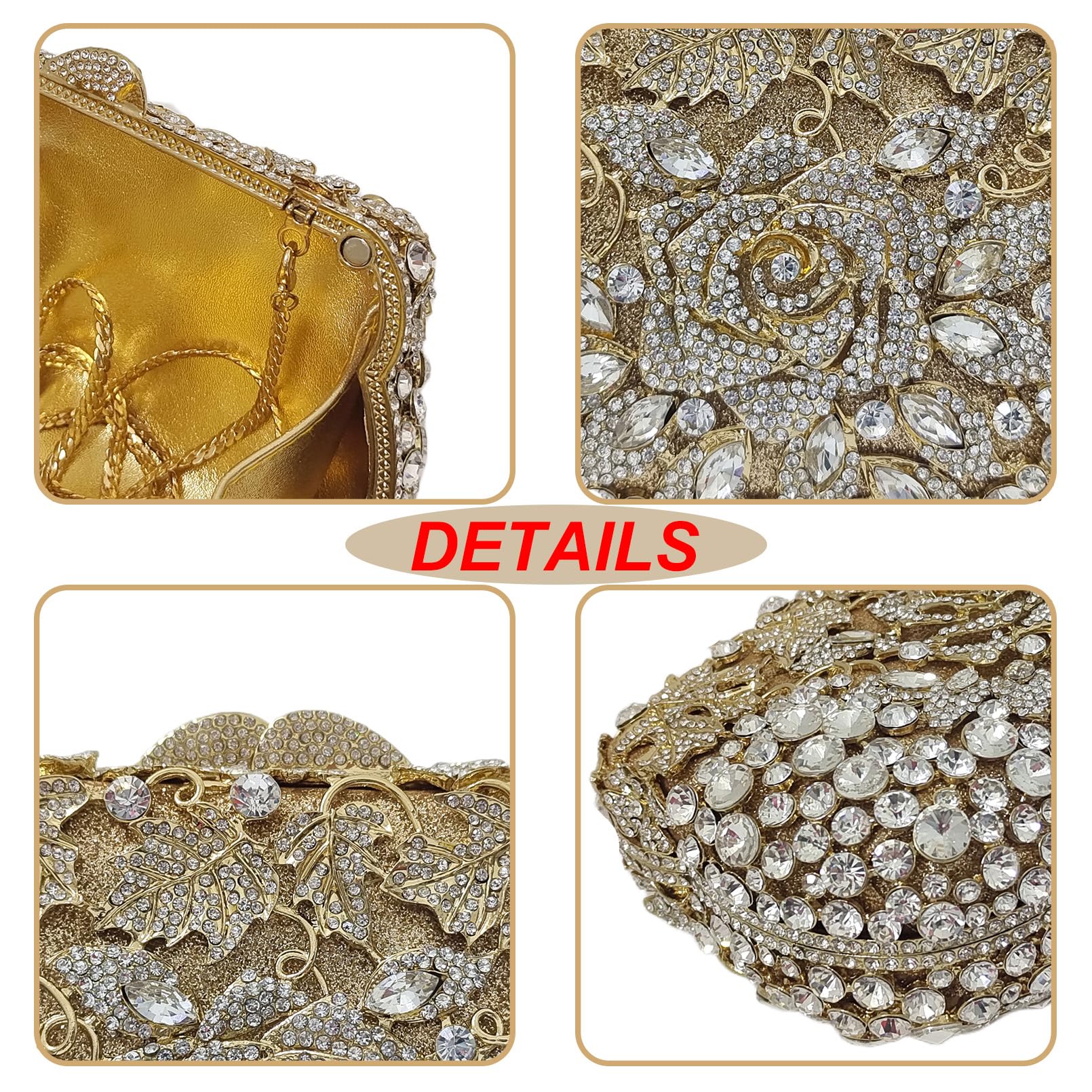 Elegant Rose Crystal Clutch Evening Bag for Women - Rhinestone Floral Wedding Purse for Bridal Party, Prom & Formal Events | Perfect for Weddings, Galas, and Special Occasions