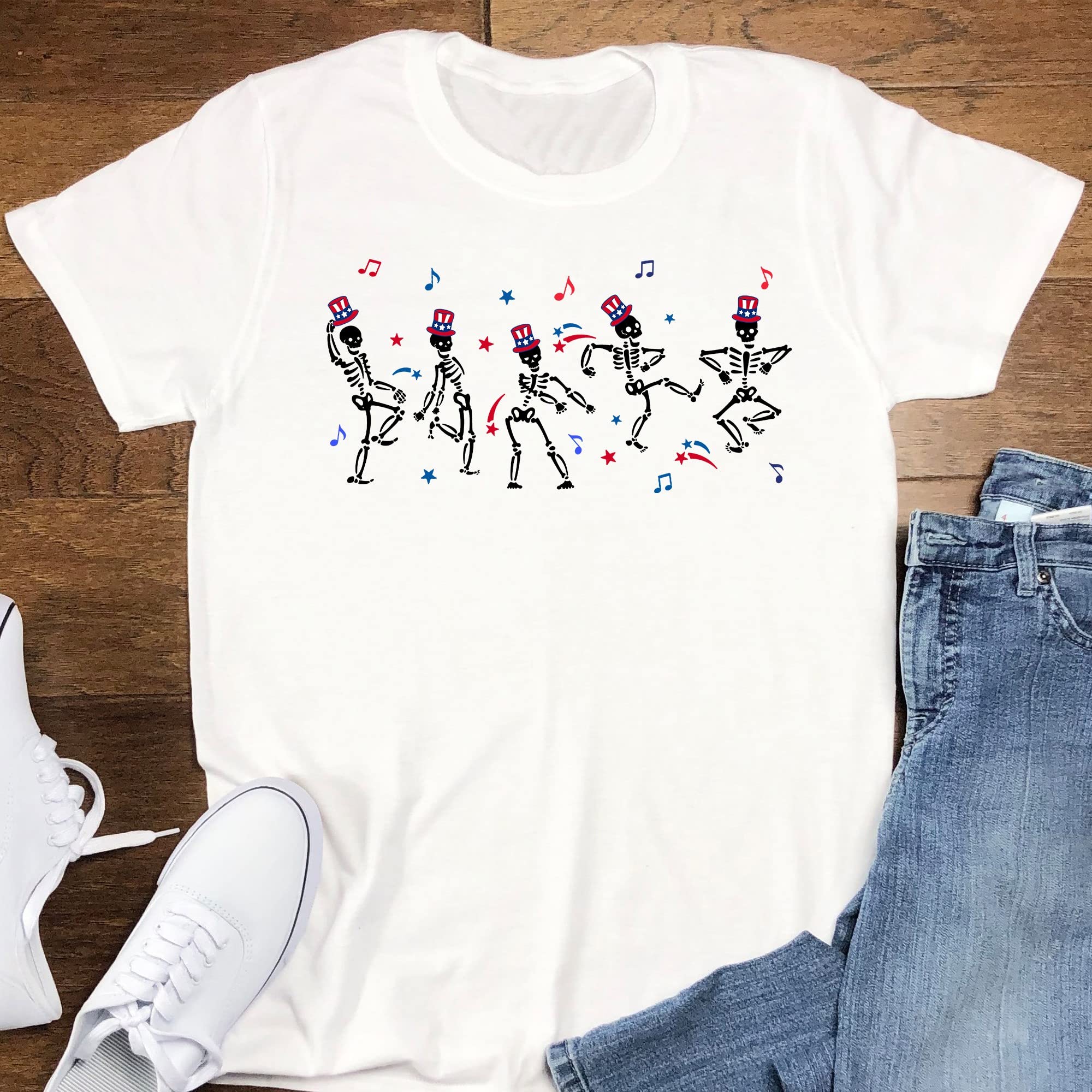 4th of July Dancing Skeleton T-Shirt | Patriotic Funny Skeleton Shirt for Men & Women | Perfect for Independence Day Parties & BBQ Celebrations