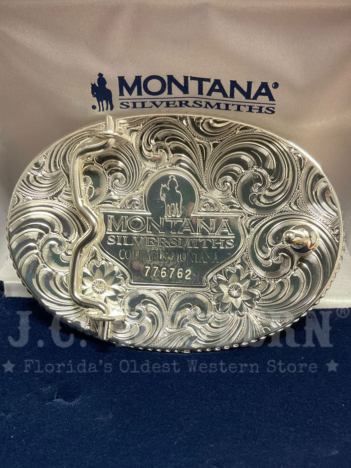 Montana Silversmiths 1256 931L Genuine Silver Cowboy Western Belt Buckle - Riding For The Brand Design for Rodeo, Ranch & Western Fashion