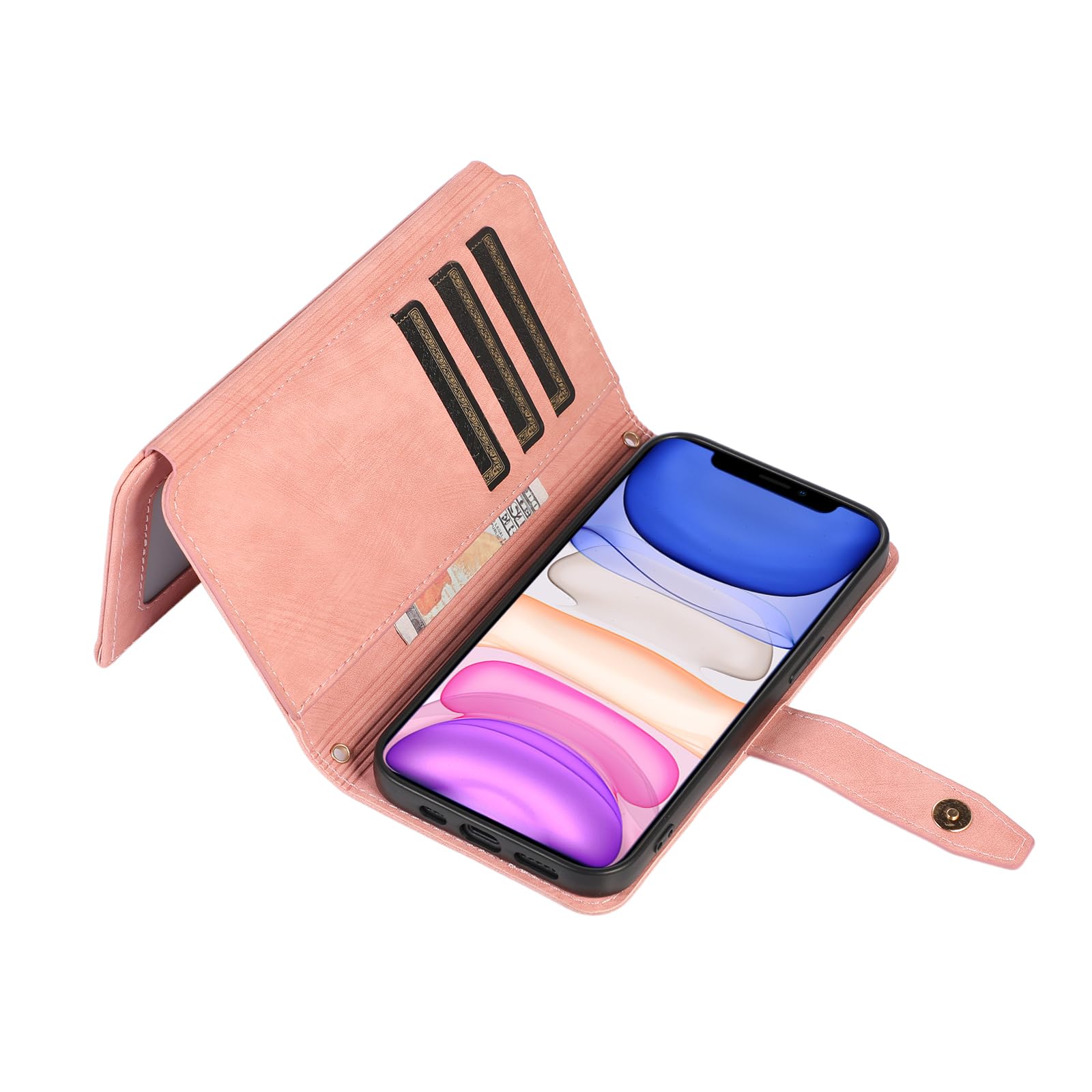 ZCDAYE Premium Leather Zipper Wallet Phone Case for iPhone 11 (6.1 inch) with Wrist Strap - Pink | Slim Flip Cover with Card Slots & Cash Pocket | Perfect for Everyday Use, Travel & Shopping