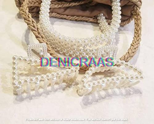 DENICRAAS 6PCS Pearl Hair Claw Clips for Women - Elegant Hair Accessories for Girls, Cute Hair Clips for Ponytail, Bun & Updo Hairstyles (Random Designs, White)