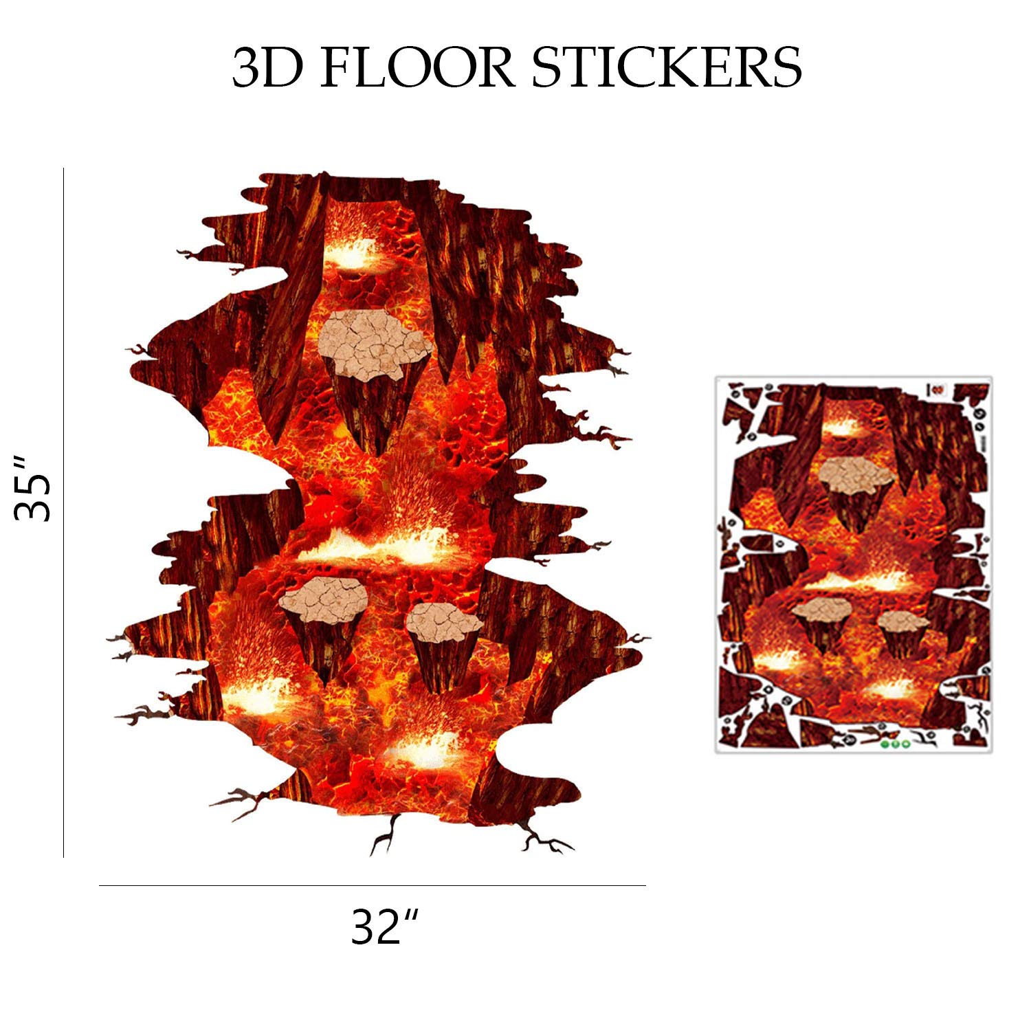 SENGTER 2-Pack Removable 3D Wall Stickers - Volcano Floor Flame & Lava Wall Decals, Suspension Bridge Blaze Wall Art for Living Room, Bedroom, Kids Room - Waterproof Home Decor Mural for Indoor Wall Decoration