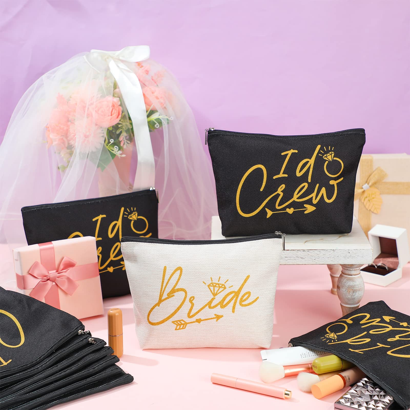 11-Piece Wedding Makeup Bag Set - Bridal Shower Cosmetic Organizer, Bachelorette Party Essentials, Bride & Bridesmaid Proposal Gifts (White & Black) - Perfect for Wedding Prep, Travel & Girls' Night Out