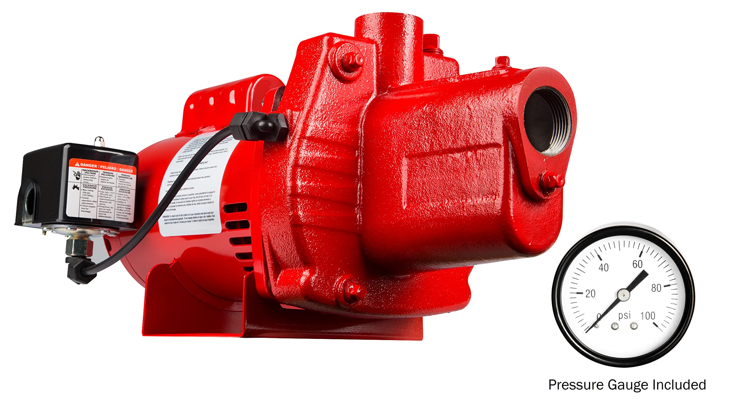 Red Lion RJS-75-PREM 3/4 HP Cast Iron Shallow Well Jet Pump - 16 GPM, 115/230V, Premium Performance - Perfect for Residential Water Supply, Irrigation Systems & Farm Use