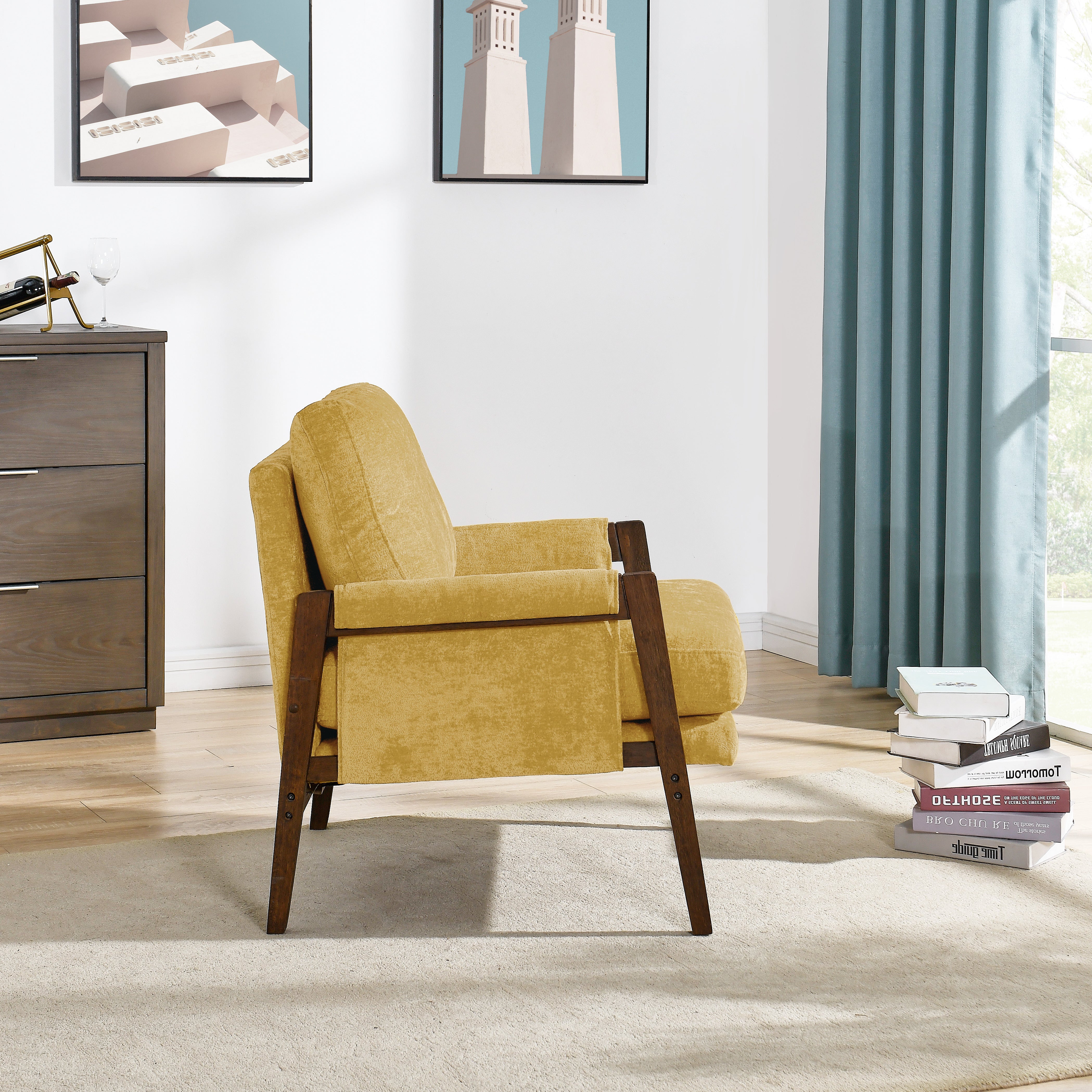 Kelly Mid Century Modern Velvet Accent Armchair - Stylish Roundhill Furniture for Living Room, Bedroom & Office - Comfortable Lounge Chair for Home Decor
