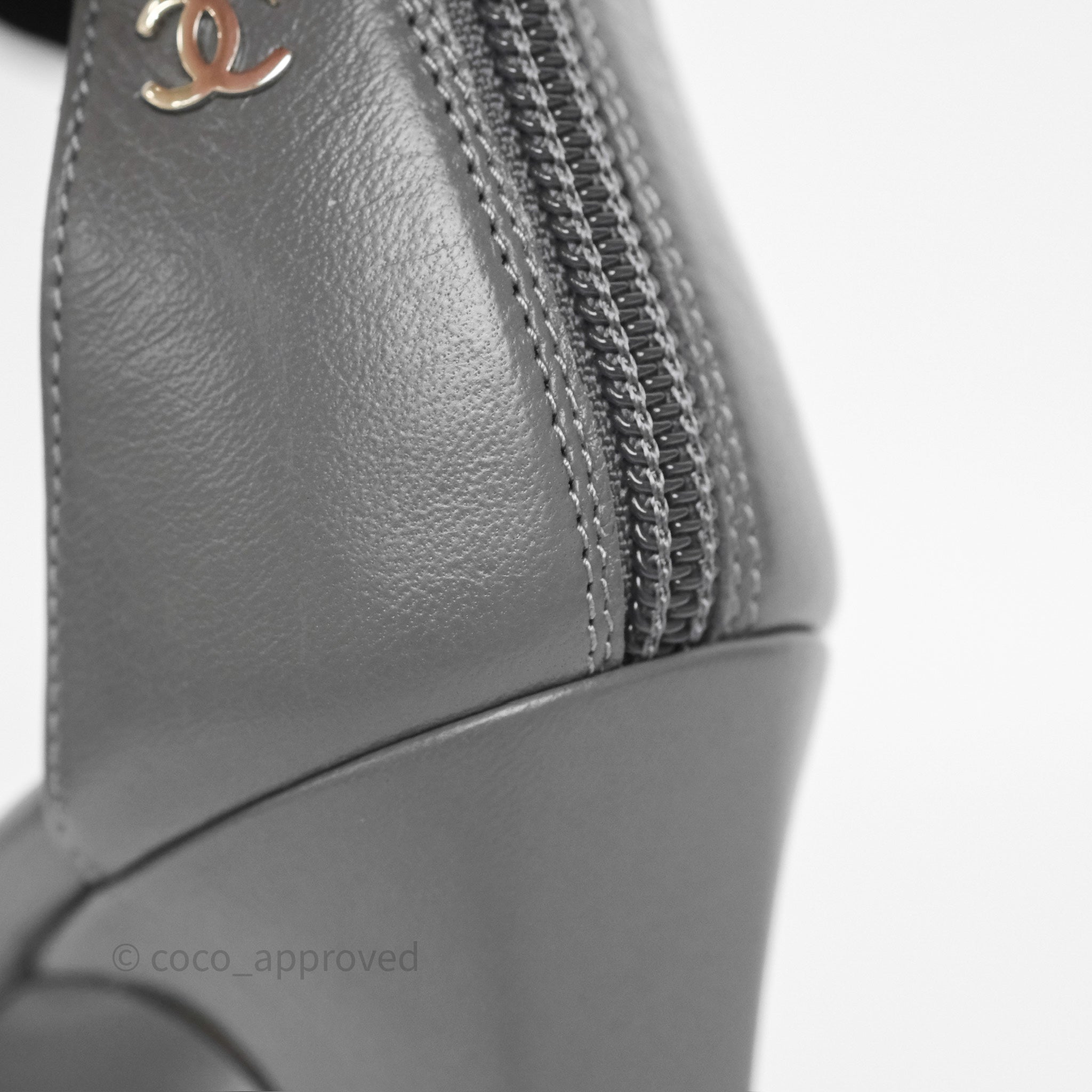 Chanel Cap Toe Bow Ankle Strap Sandals - Grey & Black Lambskin Leather - Perfect for Summer Weddings & Evening Events