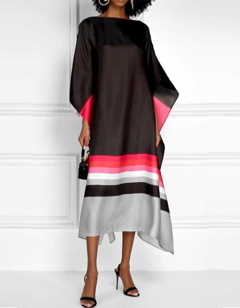 Luxury Black Soft Satin Silk Kaftan Dress for Women - Elegant Loungewear & Sleepwear for Home, Beach Cover Up, and Special Occasions