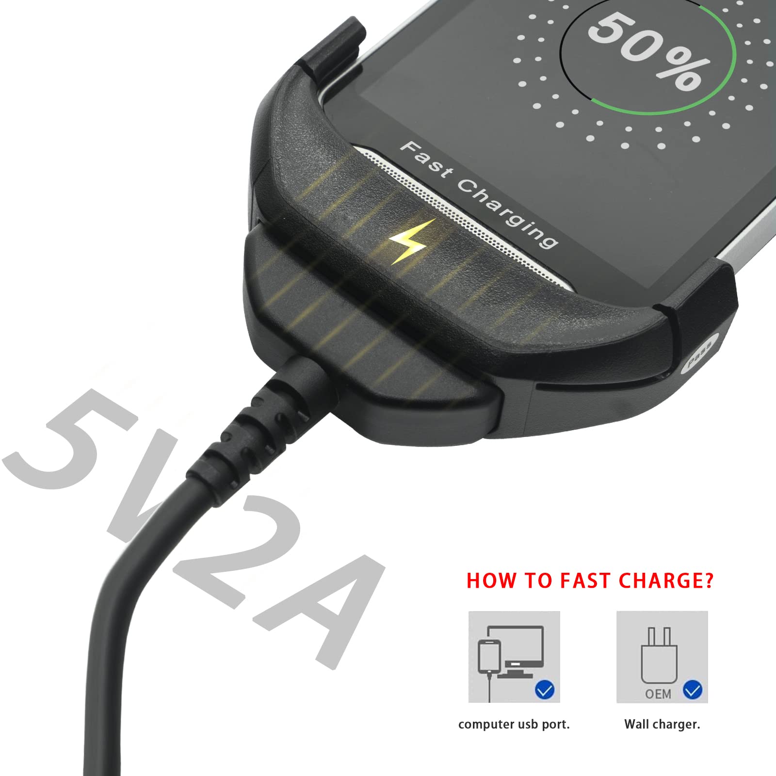 Zebra TC51 TC52 TC56 TC57 Scanner Charger Cable - 5V2A Fast Charging with 6ft USB Cable | Compatible with TC510K & More | Perfect for Warehouse Workers, Postal Carriers, Retail Staff & Baggage Handlers | Durable Charging Solution for Mobile Computers in Logistics, Delivery & Inventory Management