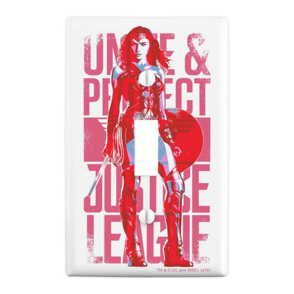 Justice League Movie Wonder Woman Unite & Protect Plastic Wall Decor Light Switch Plate Cover - Superhero Home Decor for Bedroom, Living Room, Office