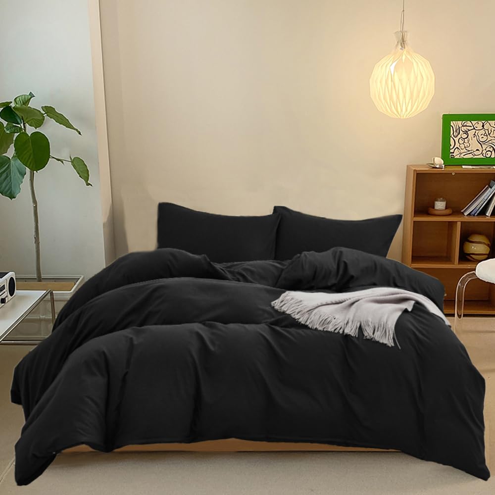 CLOTHKNOW Black Twin Comforter Set 3Pcs - Soft All Black Bedding Set for Boys & Men - Breathable & Cozy Comforter with Pillow Shams - Perfect for Dorm Rooms, Guest Beds & Teen Bedrooms