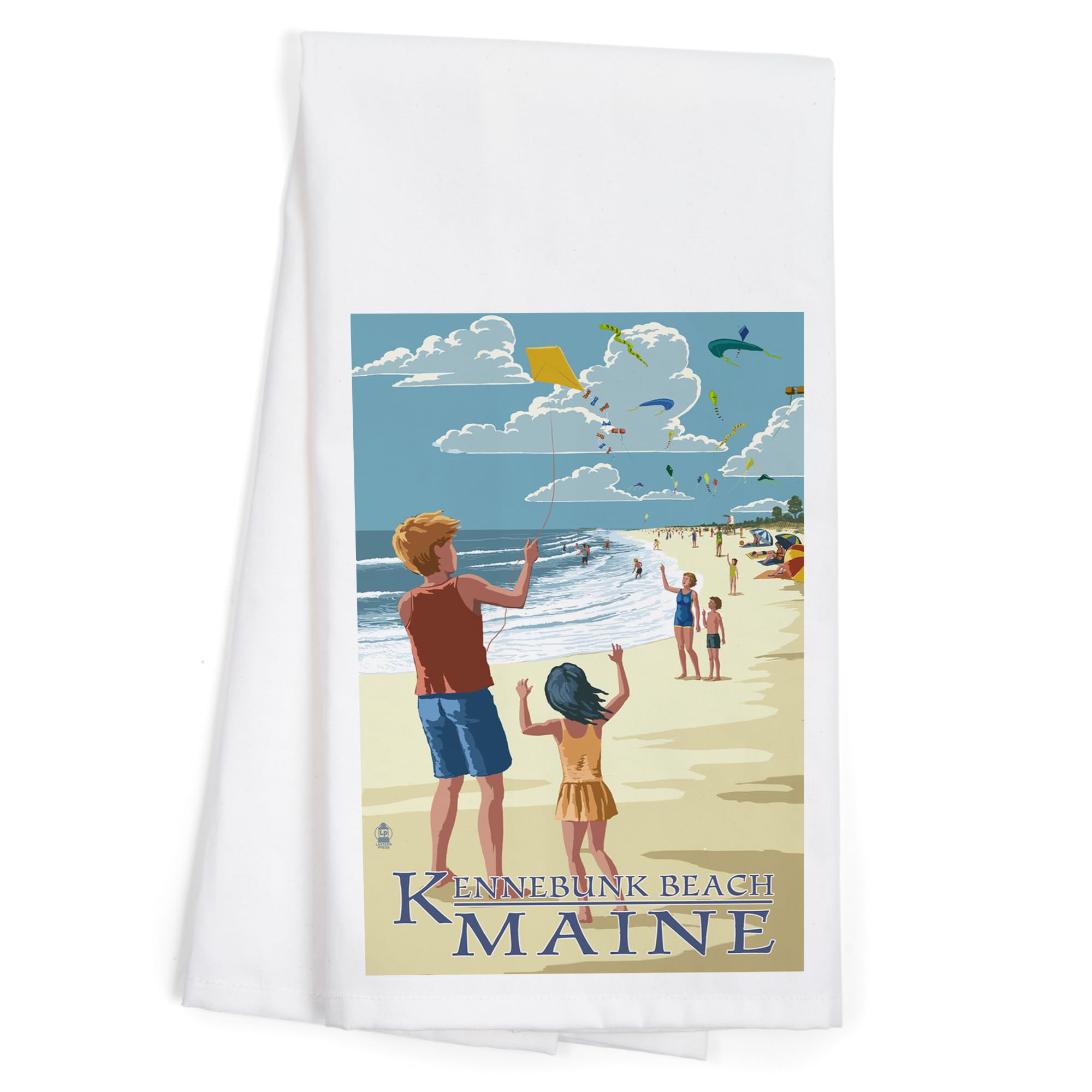 Kennebunk Beach Maine Kite Flyers 100% Cotton Tea Towel - Decorative Hand Towel for Kitchen & Home Decor - Perfect for Dish Drying, Gift Giving, and Coastal Themed Decor