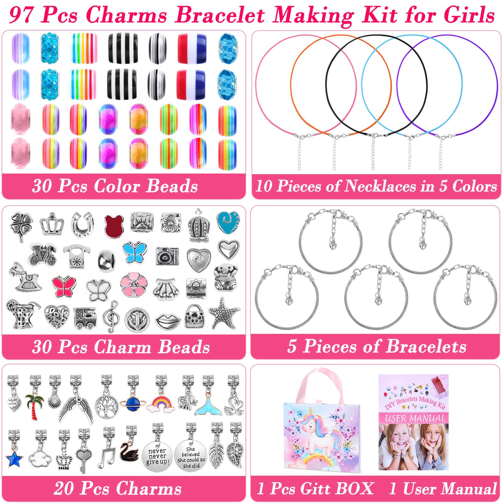 Thrilez DIY Bracelet Making Kit for Girls - 97Pcs Jewelry Craft Set with Beads, Charms, Bracelet Strings & Necklace Supplies - Creative Gift for Kids, Teens & Women - Perfect for Birthday Parties, Arts & Crafts Projects, and DIY Jewelry Making