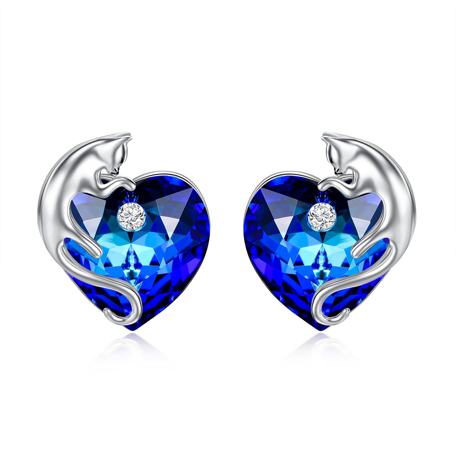 Authentic Sterling Silver Animal Stud Earrings with Austrian Heart Crystals - Elegant Jewelry Gift for Women & Girls | Perfect for Birthdays, Christmas & Everyday Wear