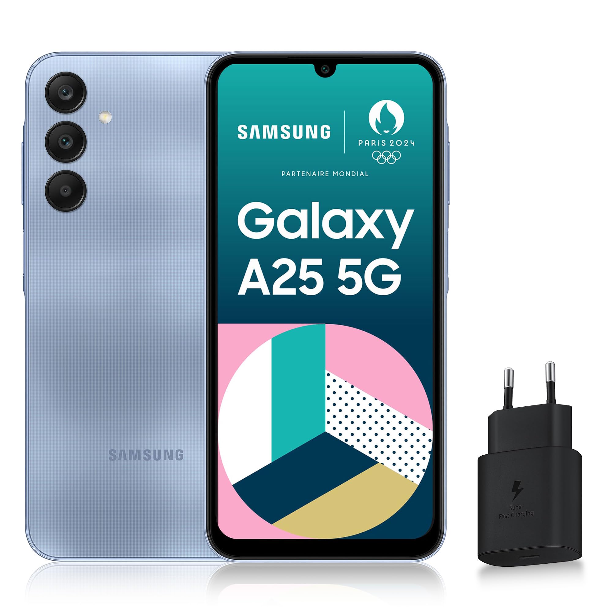 Samsung Galaxy A25 5G Unlocked Smartphone - 256GB Storage, 25W Fast Charger Included, Blue (French Version) | Amazon Exclusive | Perfect for Streaming, Gaming & Productivity on the Go