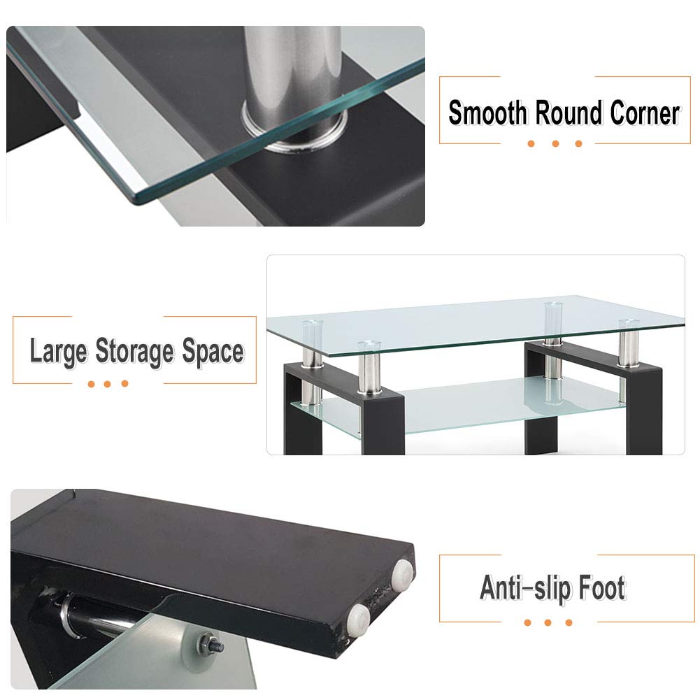 Modern Glass Coffee Table with Metal Legs - 2-Tier Clear Tempered Glass Living Room Table, Cocktail & Tea Table for Home Decor, Living Room Furniture - Perfect for Small Spaces, Apartments & Lounge Areas