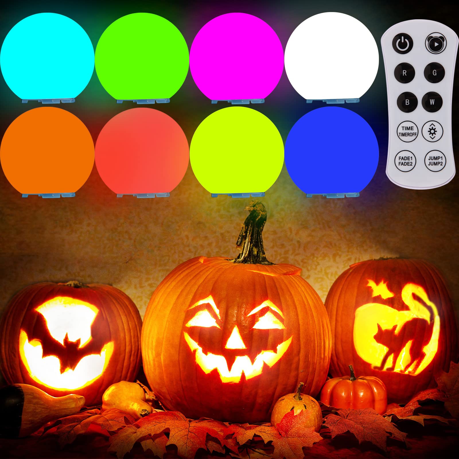 YaCaTaM Halloween Pumpkin Lights - 8 Pack Rechargeable Floating Pool Lights with Remote, Waterproof LED Ball Lights for Hot Tub, Party, Halloween & Christmas Decorations - Perfect for Outdoor, Indoor, Pool, Garden, and Holiday Decor