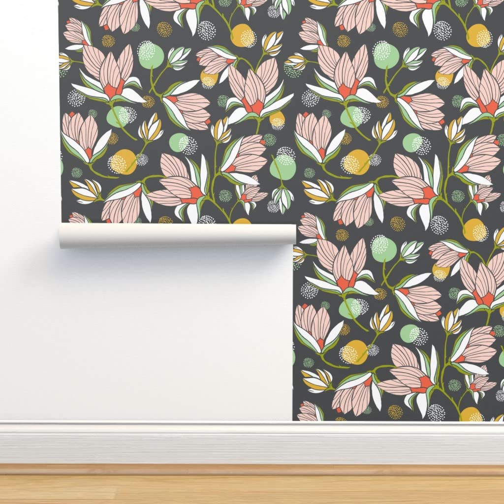 Peel & Stick Wallpaper 9ft x 2ft - Blossom Floral Charcoal Flower Black Nature Spring Summer Custom Removable Wallpaper | Perfect for Bedroom, Living Room, Nursery & Office Decor