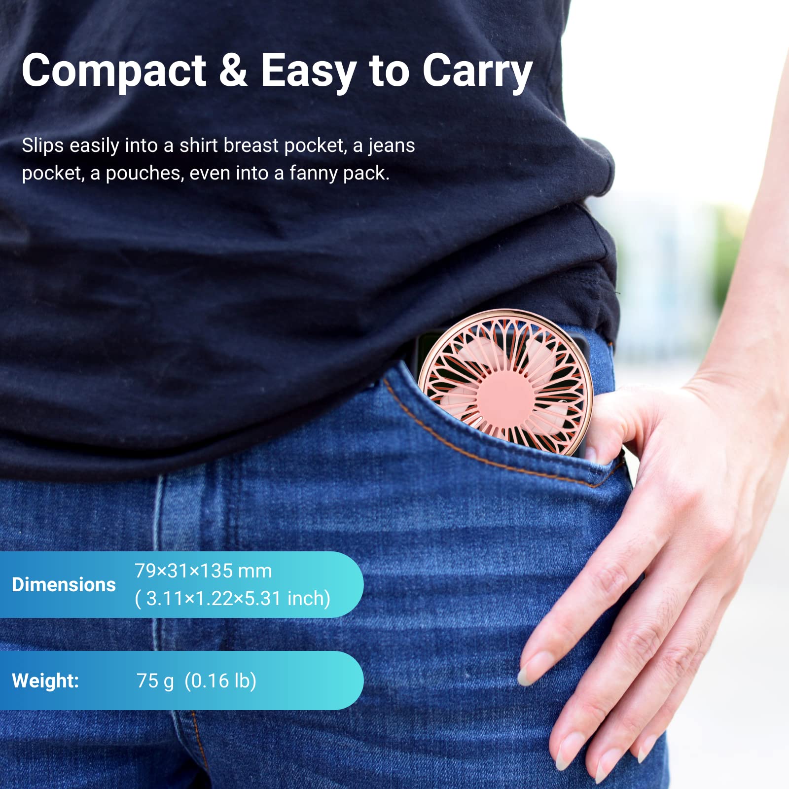 Portable USB Rechargeable Mini Handheld Fan - 3-6 Hours Battery Life, Personal Cooling Fan for Desk, Travel, Office & Outdoor Use | Perfect for Summer, Commuting, Camping and Home Comfort