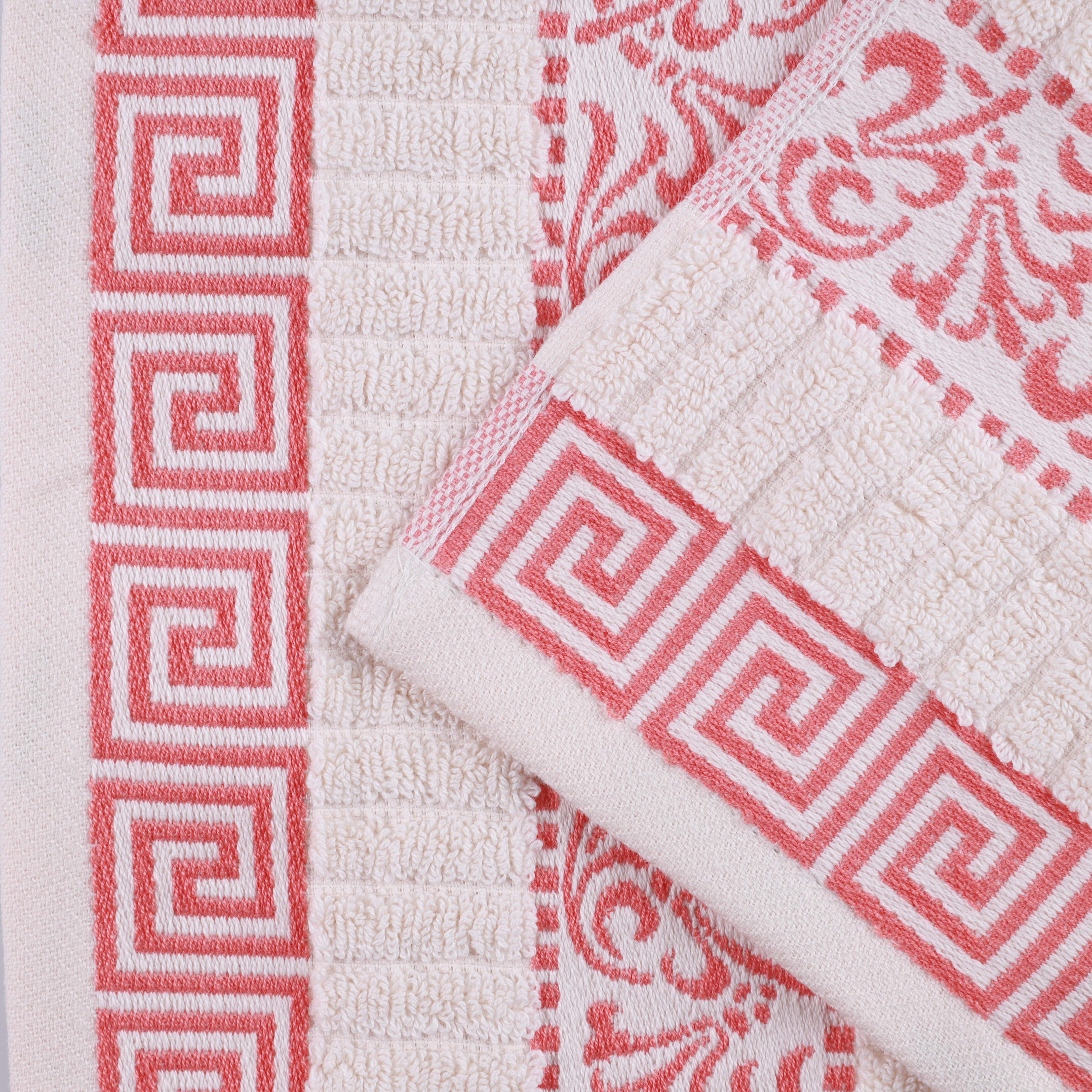 Premium Athens Cotton Greek Scroll & Floral 4-Piece Bath Towel Set - Soft & Absorbent for Spa, Bathroom & Guest Room Decor