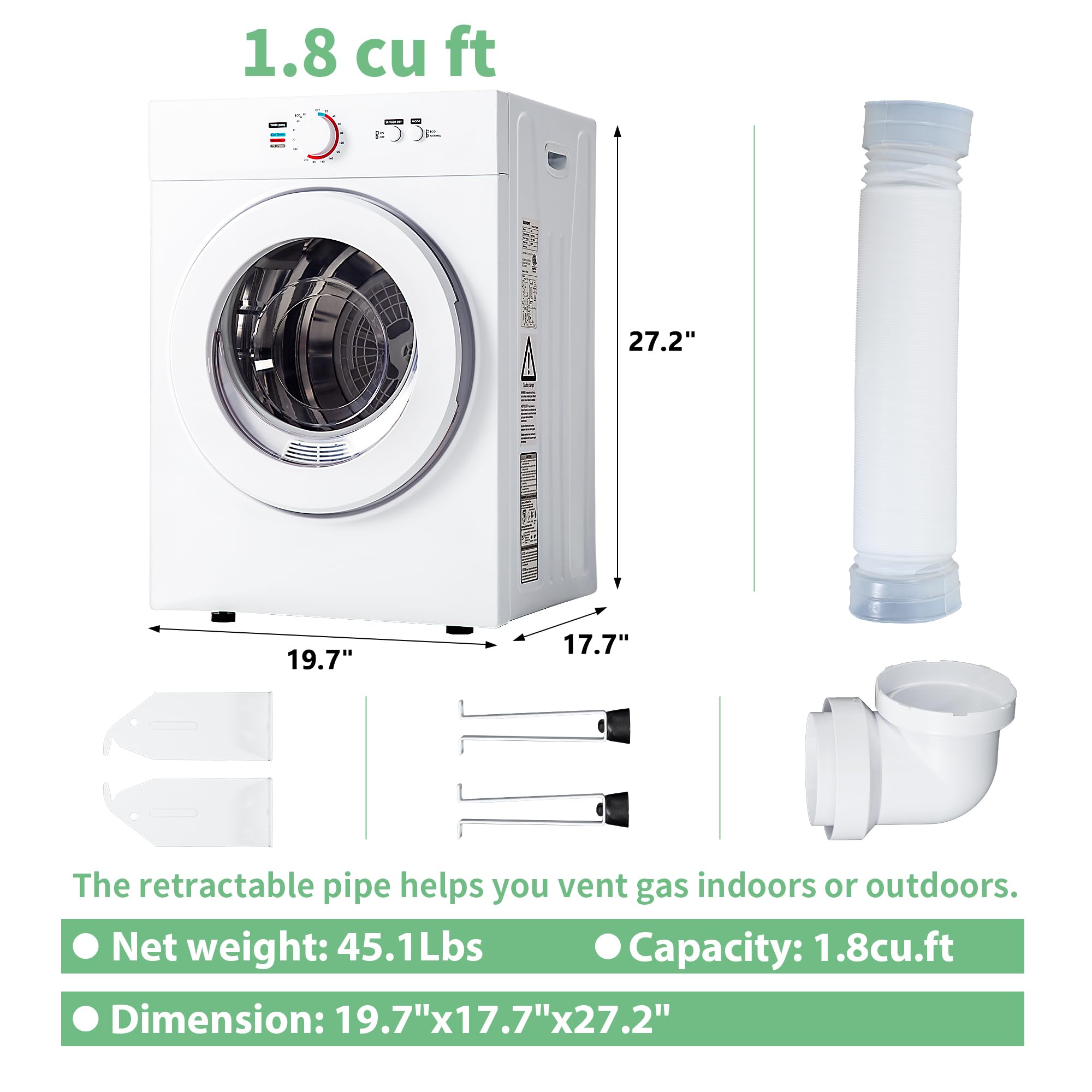 EUHOMY 1.6 cu ft Compact Portable Clothes Dryer - Energy Efficient Laundry Solution for Apartments, Dorms & RVs - Perfect for Small Spaces & Quick Drying