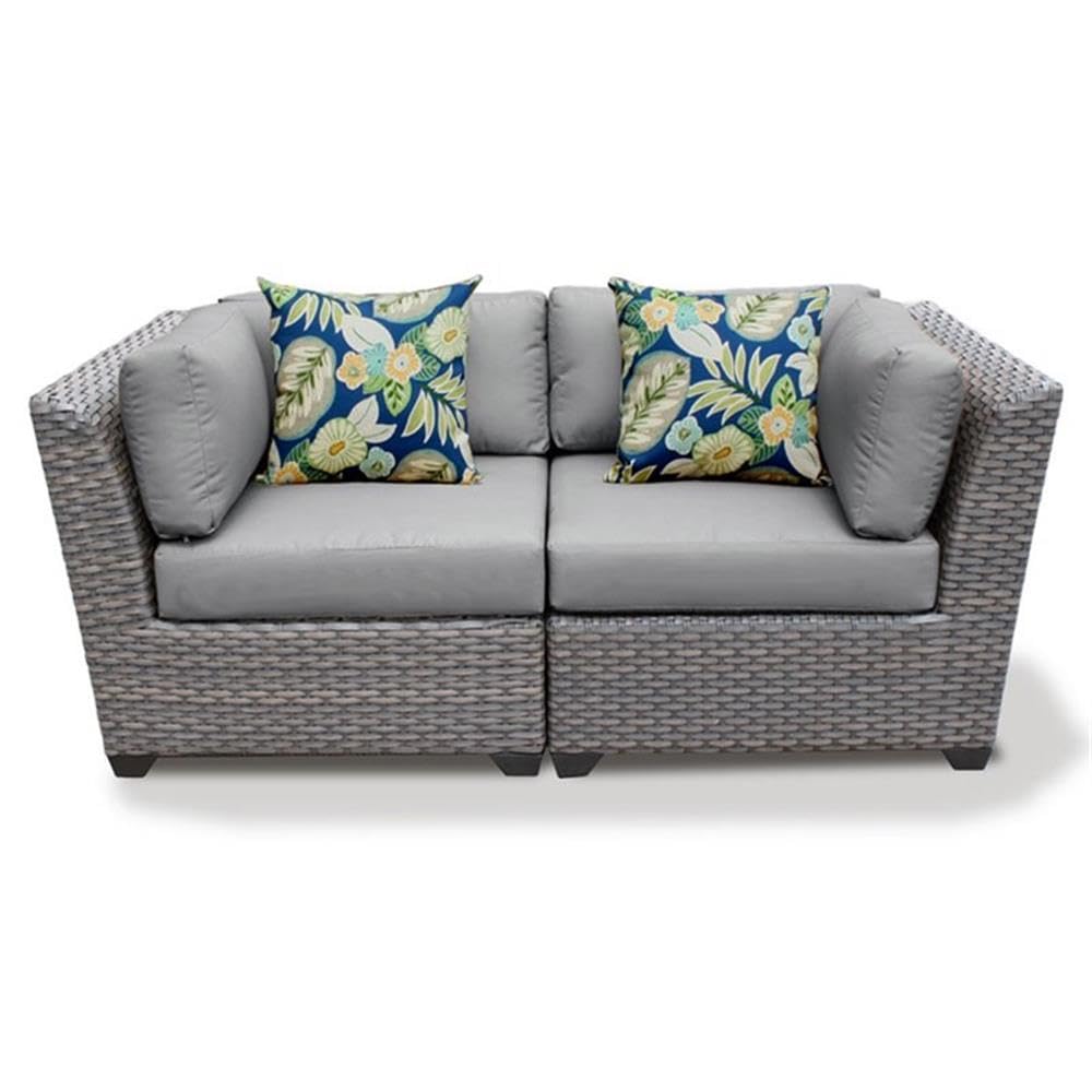 Grey Wicker Loveseat for Outdoor Patio - Weather-Resistant Rattan Sofa for Garden, Balcony, and Backyard Relaxation