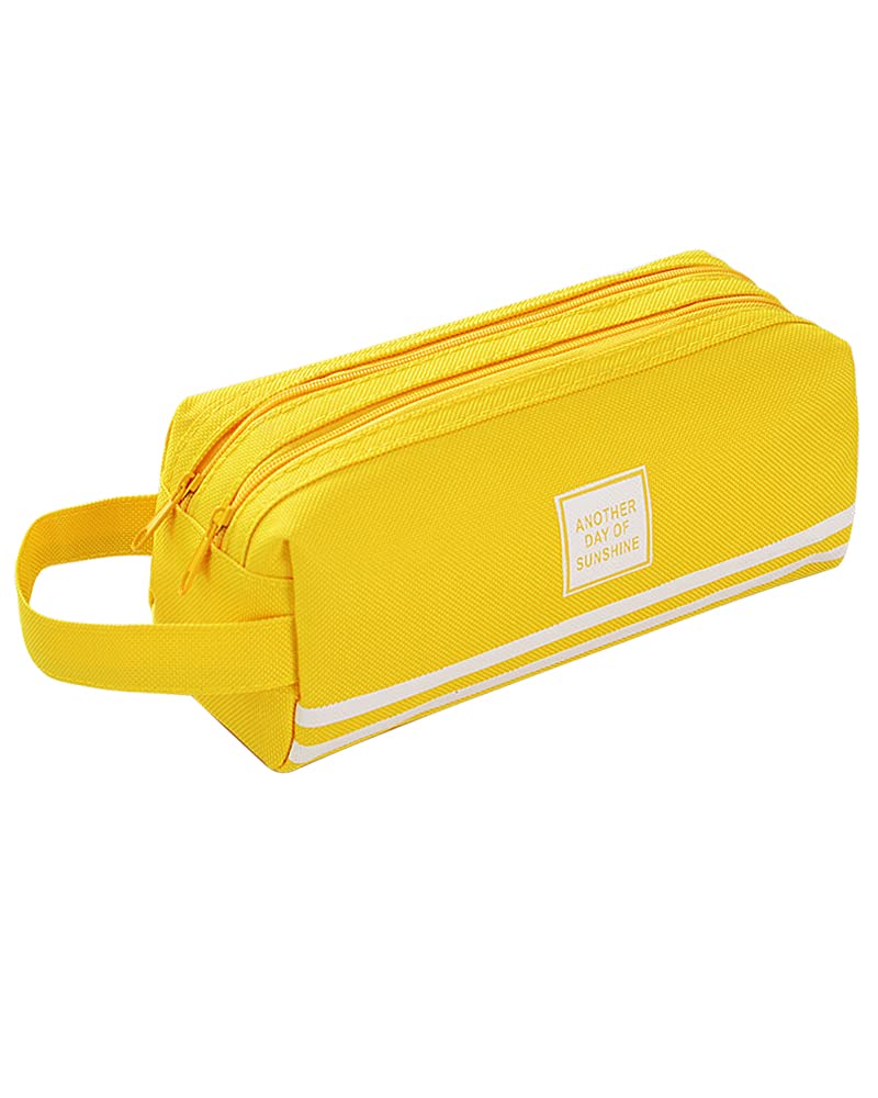 Durable Zippered Pencil Case for School & Office - Lightweight Spacious Pen Organizer Pouch Box (Yellow) | Perfect for Students, Artists & Professionals