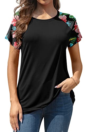AYIFU Women's Floral Print Short Sleeve Raglan Tee - Casual Crew Neck Tunic Top for Summer | Perfect for Beach Outings, Picnics & Everyday Wear